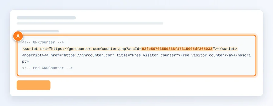 Le cadre de code mis en évidence sur la page de résultat du compteur