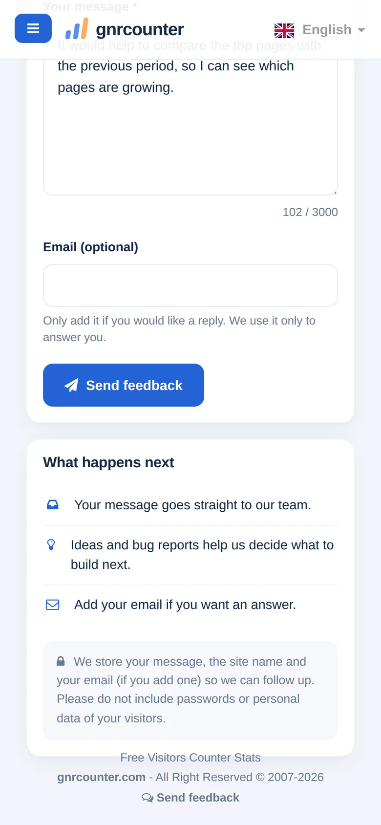 La page Avis sur un téléphone, défilée jusqu’au champ e-mail et au bouton d’envoi