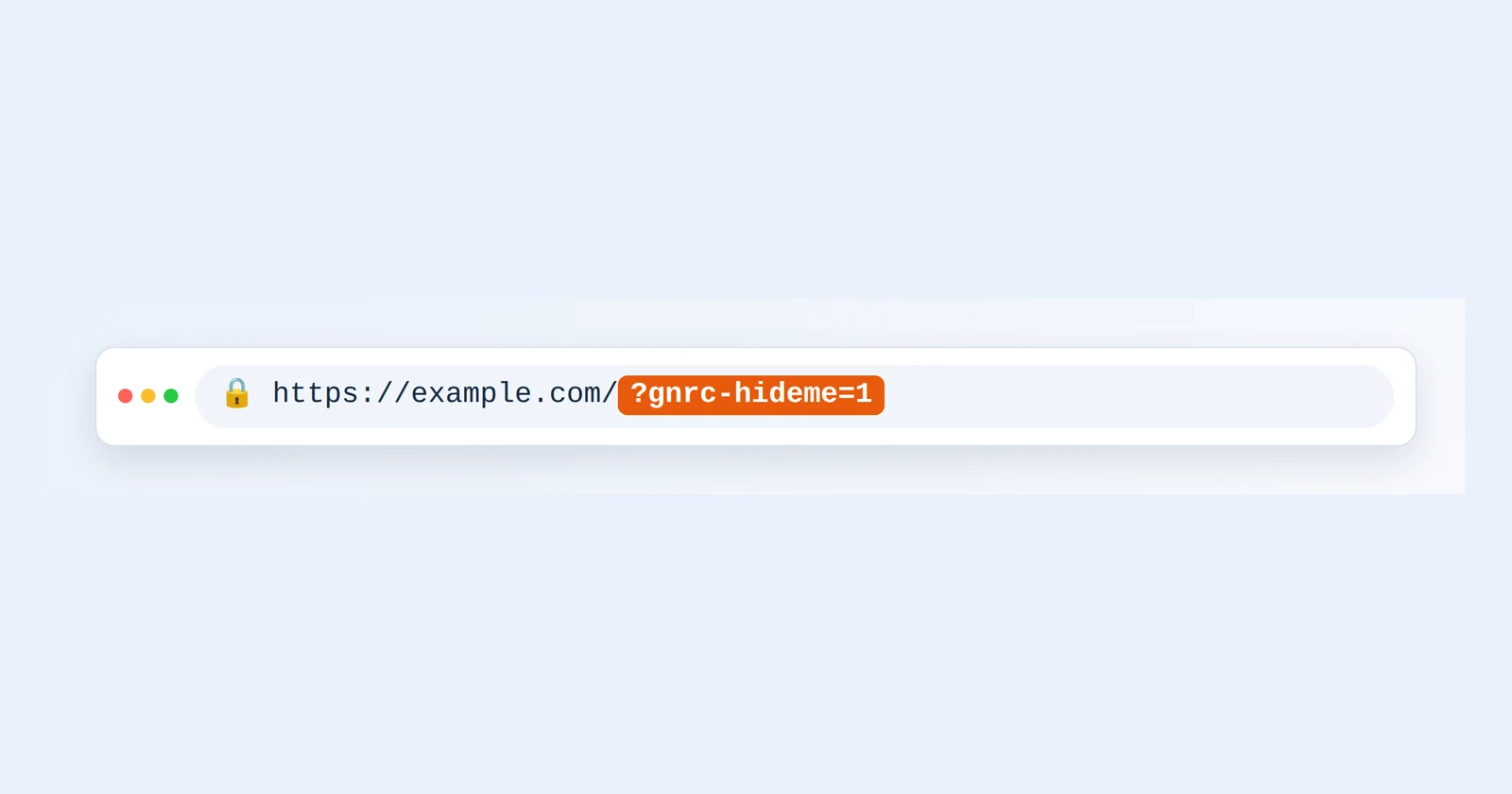 Une barre d’adresse de navigateur avec ?gnrc-hideme=1 ajouté à la fin d’une adresse web